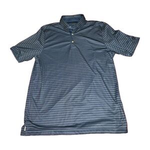 Greg Norman Play Dry Men’s L/XL Polo Shirt Golf Blue Striped Collar Short Sleeve